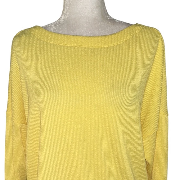 NWT Anthro Maeve Kasi Yellow Ribbed Draped Back Crop Pullover Top - L P - Picture 6 of 16